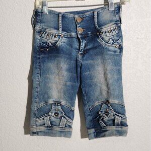 Osheas Jeans Shorts Womens Denim Bermuda Distressed Embellished Pockets Size 10